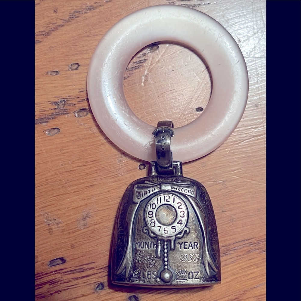 Antique STERLING SILVER & MOP Rattle BABY Teether 🥰🍼